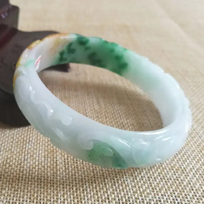 

A-1935 Chinese Hand-carved Brown White Green Jadeite Jade Bangle Bracelet 66mm
