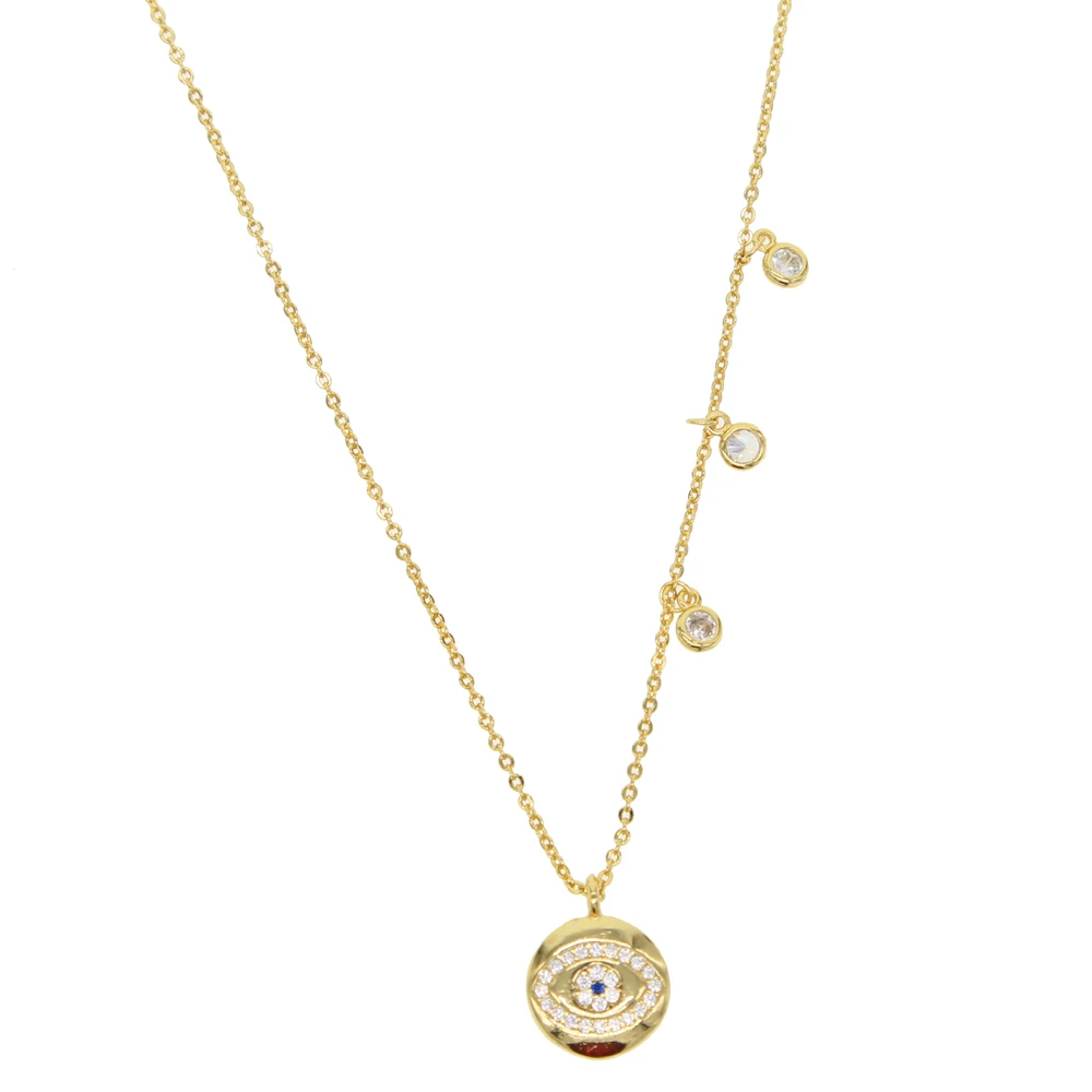 Новое модное круглое ожерелье с инкрустацией hamsa LUCKY evil eye pendent Золотое