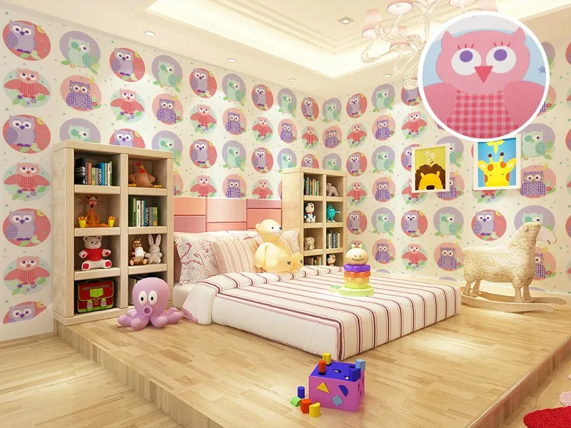 Розовый крутой мультфильм дети обои с красочными совами птицы шаблон обои для детской комнаты фон
