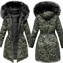Зимнее пальто размера плюс, модное милое камуфляжное пальто с капюшоном и хлопковой подкладкой, длинное теплое толстое Женское пальто с подкладкой