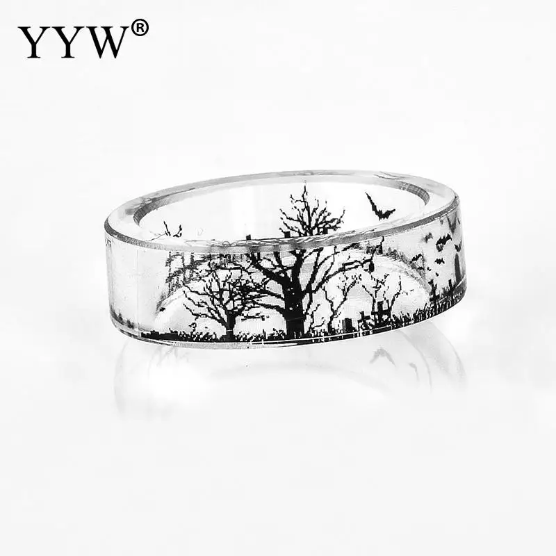 

Trendy Popular Resin Blooming Secret Forest Miniature Worlds Inside Ring For Women Finger Ink Painting Scenery Inside Jewelry