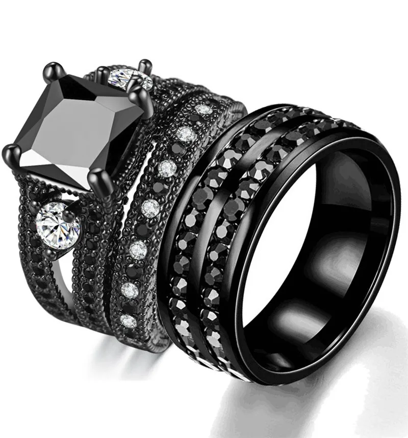 Классическое мужское обручальное кольцо из нержавеющей стали с кристаллами и кубическим цирконием, полированное черное кольцо с камнем Anel - Цвет основного камня: Couple