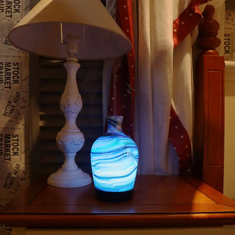 Стекло Ароматерапия Эфирные масла диффузор холодный туман увлажнитель 7 цветов Изменение светодиодные лампы для дома офис спальня