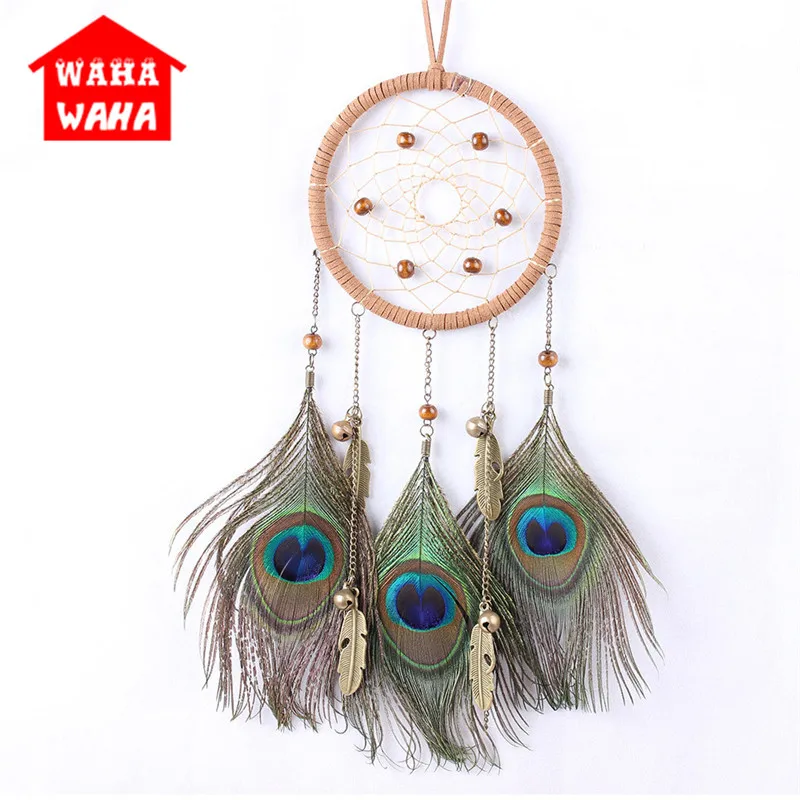 

Newest Vintage Enchanted Forest Peacock Dream Catcher Pure Handmade Dream Catcher Net with Feathers Decoration Ornament