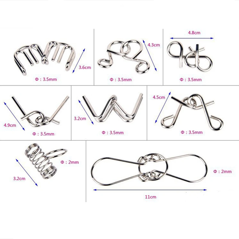 2017 IQ Educational Metal Wire Puzzles Mind Brain Teaser Puzzles Game For Adults Puzzle Toys 8pcs/set 2017 IQ Educational Metal Wire Puzzles Mind Brain Teaser Puzzles Game For Adults Puzzle Toys 8pcs/set