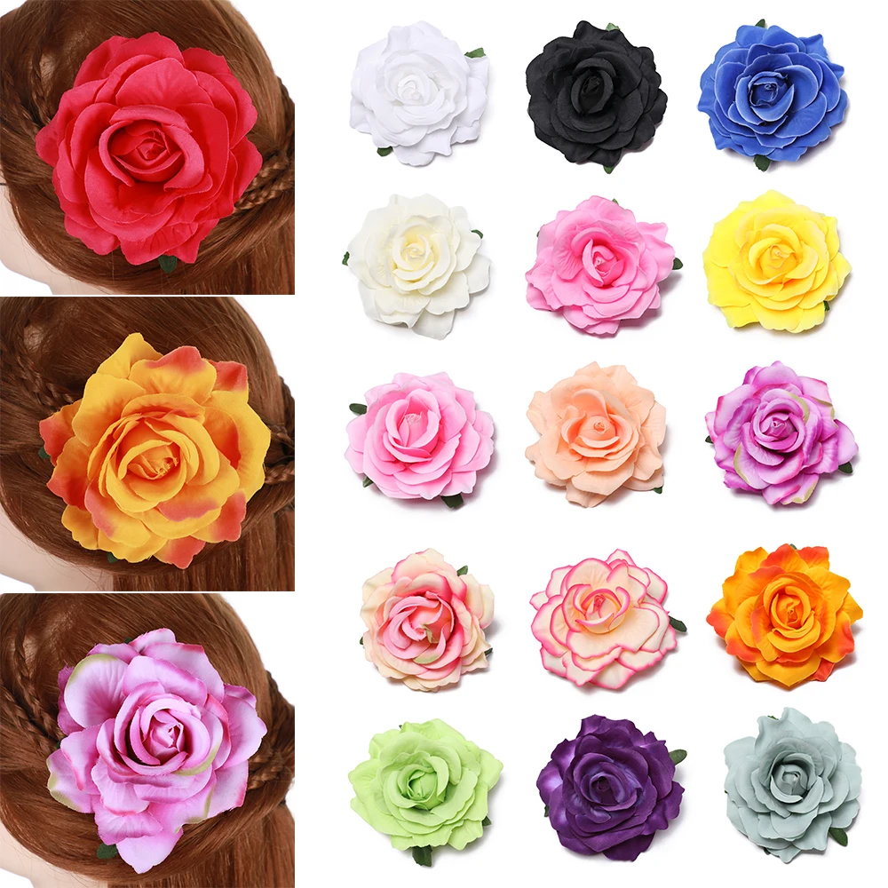 

1PC DIY Headdress Hair Accessories For Bridal Bridesmaids Wedding Cloth Red Rose Head Hairpin With Pin Brooch Artificial Flower