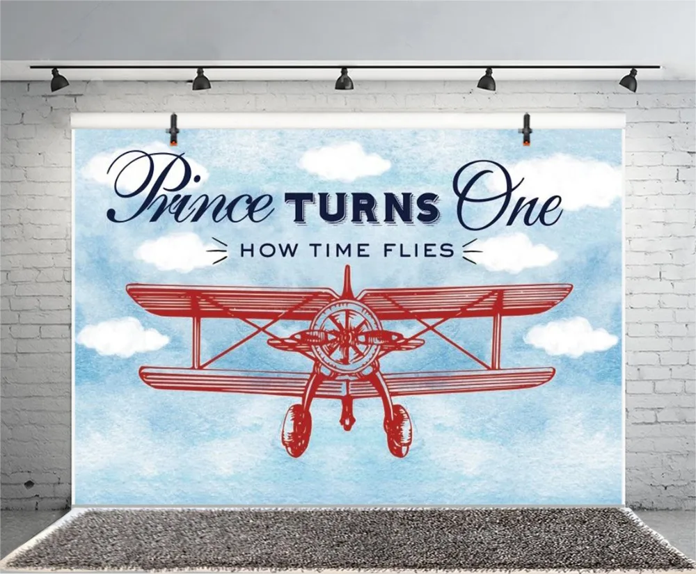 Laeacco Baby One Birthday Prince Turns One Plane Party Poster Photo Backdrops Photographic Backgrounds Photocall Photo Studio