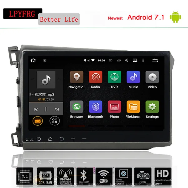 Автомобильный DVD-плеер 10 1 дюйма 4 Гб ОЗУ Восьмиядерный процессор android 0 для Honda Civic