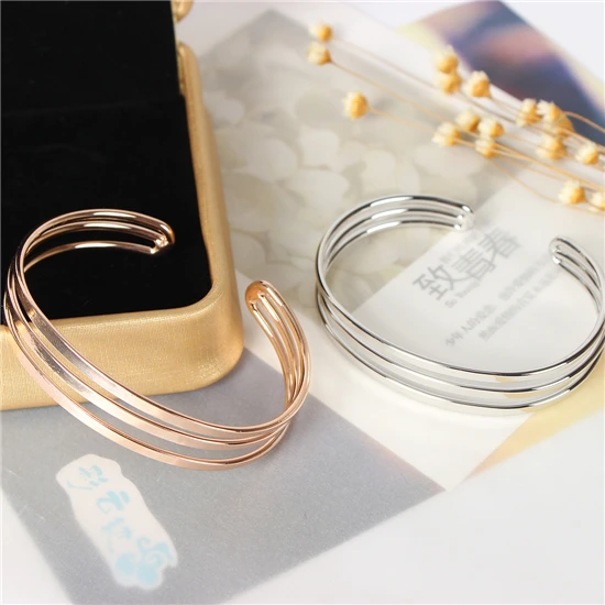 

Hot Selling Gold Silver Luxury Bracelet Three-tier Jewelry High Quality 1pcs Open Accessories Bracelet Gift Female Three Layers