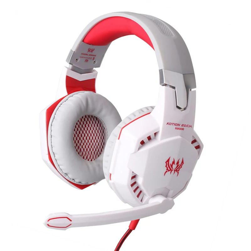 Профессиональная игровая гарнитура наушники KOTION EACH G2000 накладная повязка на голову с микрофоном стерео хороший бас светодиодный светильник для ПК игры - Цвет: White Red