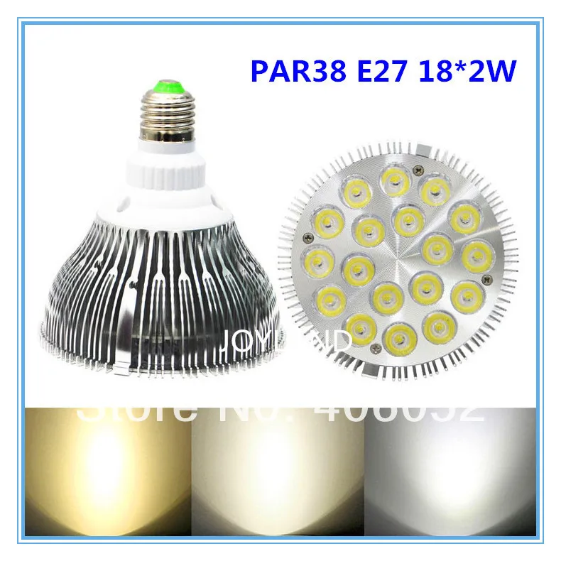 10pcs/lot wholesale Ultra Bright E27 PAR38 LED Light Bulb Lamp 86 265V 18 leds 36W Cool/Natural