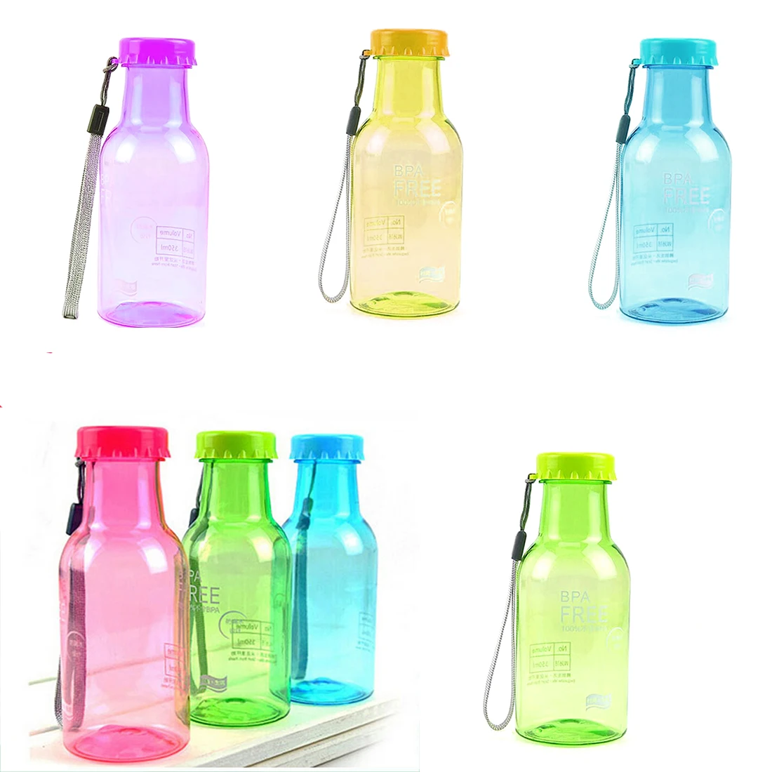 

Candy Colors Unbreakable Leak-proof Water Bottles Plastic kettle 350ml Portable Water Bottle for Travel Yoga Running Camping