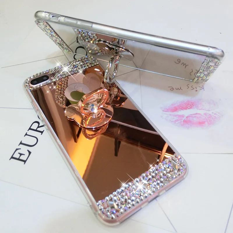 Шикарный Блестящий Алмазный зеркальный чехол с подставкой для iPhone X 10 8 7 6 6S Plus 5 SE 5S, зеркальный чехол для телефона, чехол s для iPhone 8 Plus