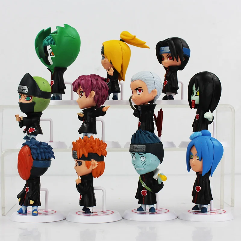 

11pcs/lot Naruto Akatsuki Uchiha Itachi Madara Sasuke Hidan Orochimaru Tobi Pein Sasori Deidara Dolls Anime Figure Toy With Base