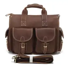 PASTE Hot Selling Genuine Vintage Crazy Horse Leather Laptop Briefcase Bag Hand bags High Quality 7106