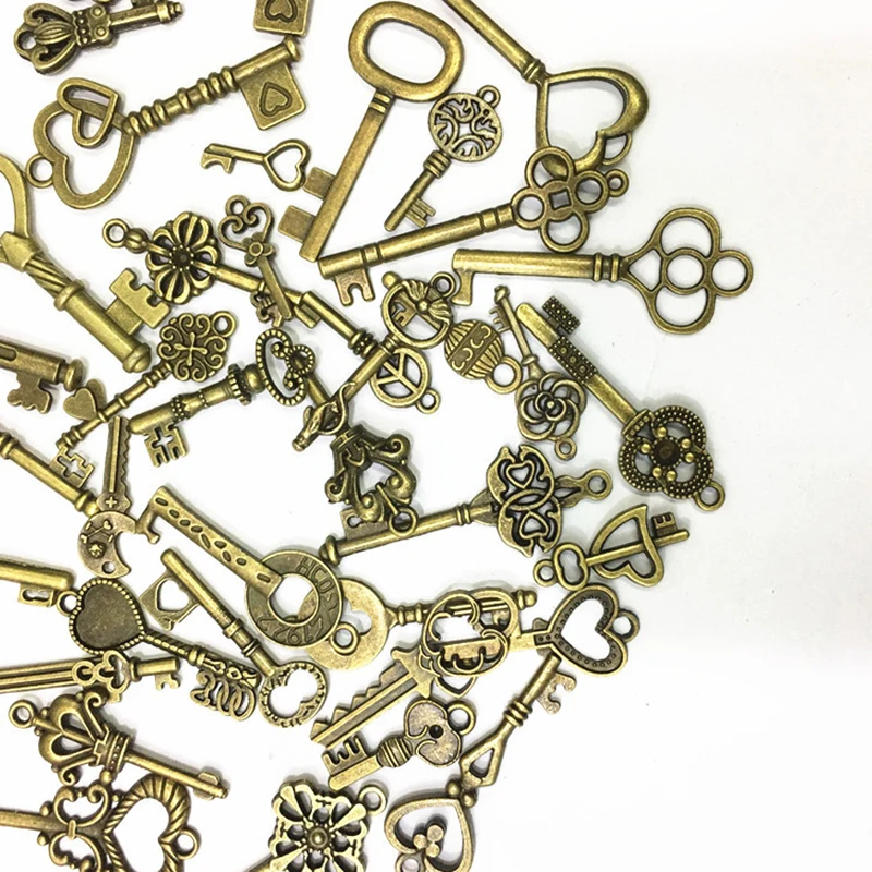 40 упаковок винтажных ключей-скелетов в античном бронзовом цвете для изготовления ювелирных изделий, аксессуары в стиле стимпанка, проект рукоделия