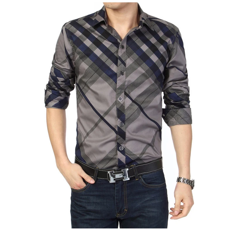 Goedkoop MIACAWOR Merk Casual Shirt Mannen 100% Katoen Mode Gestreepte Shirts Lange Mouwen Shirts Slim Fit Camisa Sociale Chemise Homme c142