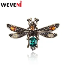 WEVENI Antik Altın Arı Böcek Alaşım Broş Rhinestone Pin Kadınlar Bayanlar Kızlar Için Dekorasyon Aksesuarları Eşarp Takı Hediye(China)