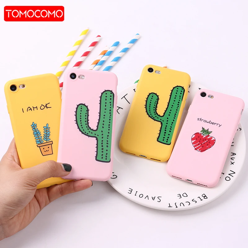 

Cute Cartoon Plant Strawberry Cactus Soft Silicone Matte Case Fundas Coque For iPhone 11 Pro 6 6S 5 SE 8 8Plus X XS Max 7 7Plus