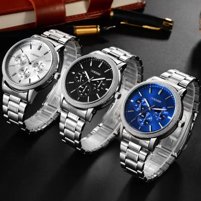 

Men Luxury Stainless Steel Quartz Military Sport Steel Band Dial Wrist Watch#1012