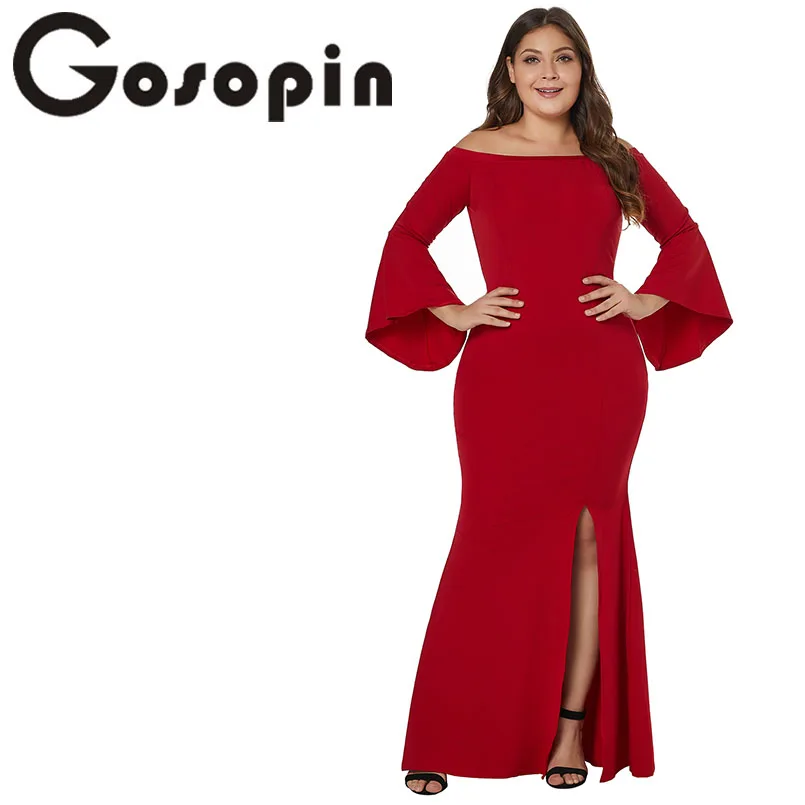 

Gosopin Off Shoulder Plus Size Mermaid Dresses Sexy Slash Neck Side Split Party Maxi Party Dress Long Vestido Longo LC610374