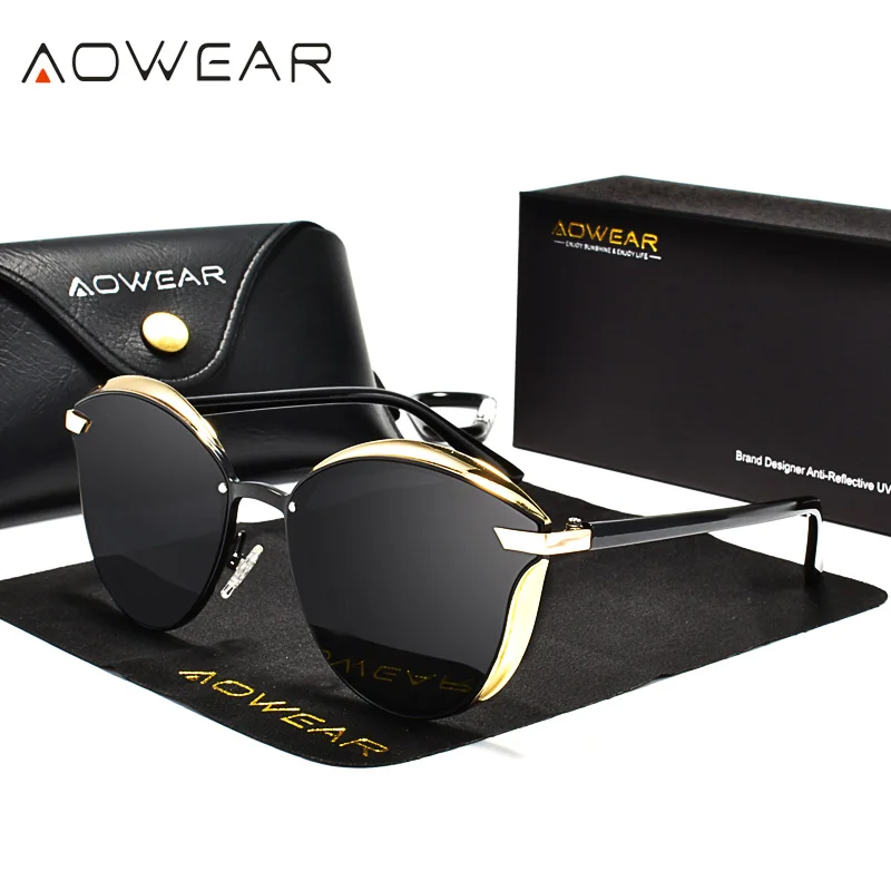 Женские зеркальные очки кошачий глаз AOWEAR роскошные поляризационные