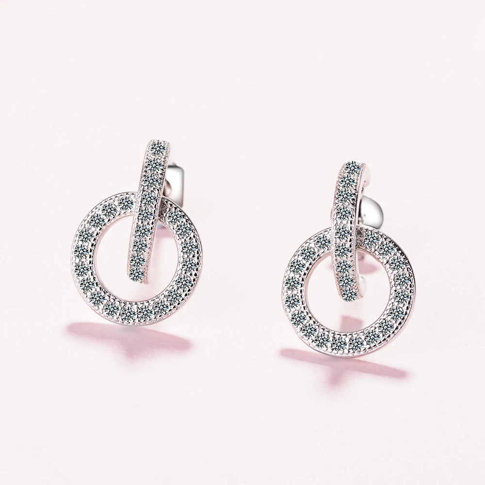 Solid 925 Sterling Silver CZ Stud Earrings For Women Jewelry Classic