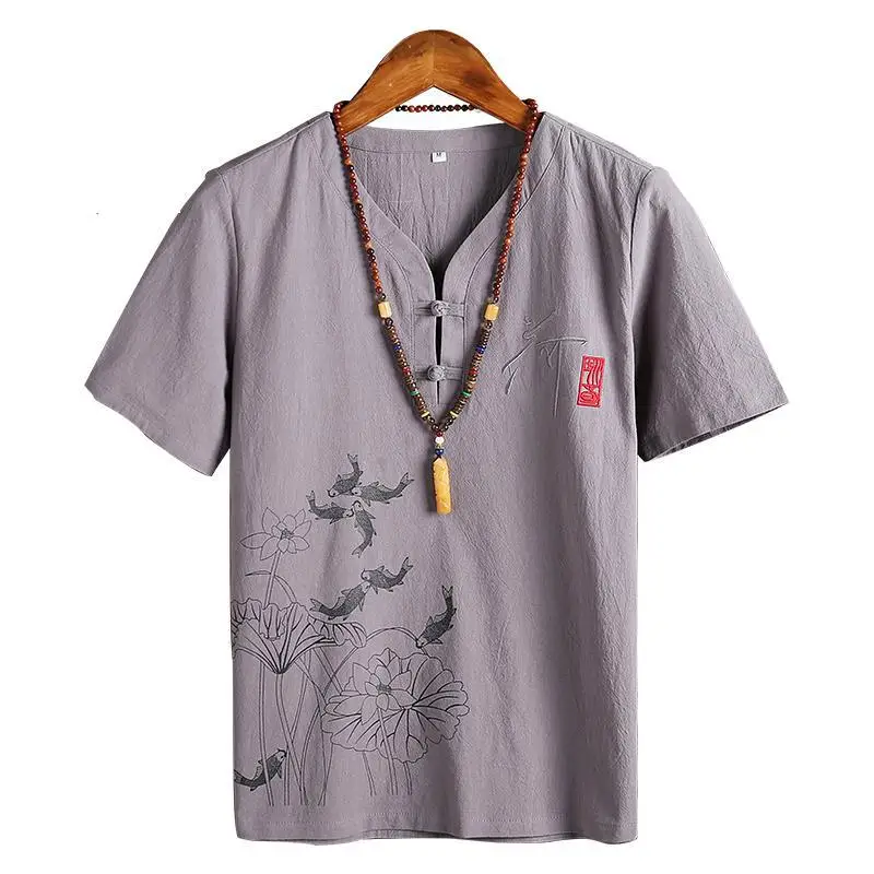 Рубашка с короткими рукавами без воротника в китайском стиле Мужская Уличная одежда большого размера 5XL 4XL льняные рубашки Повседневная модная блузка винтажная офисная