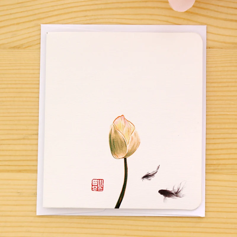 5 шт китайский классический стиль поздравительная открытка День рождения День Святого Валентина Подарочная открытка с конвертом Слива Лотос печать благословение открытка