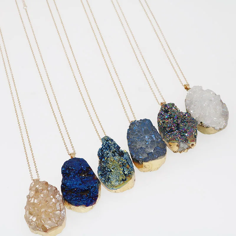 Мода нерегулярный натуральный камень синий белый кварц кристалл кулон ожерелье s цепь ожерелье ювелирные изделия