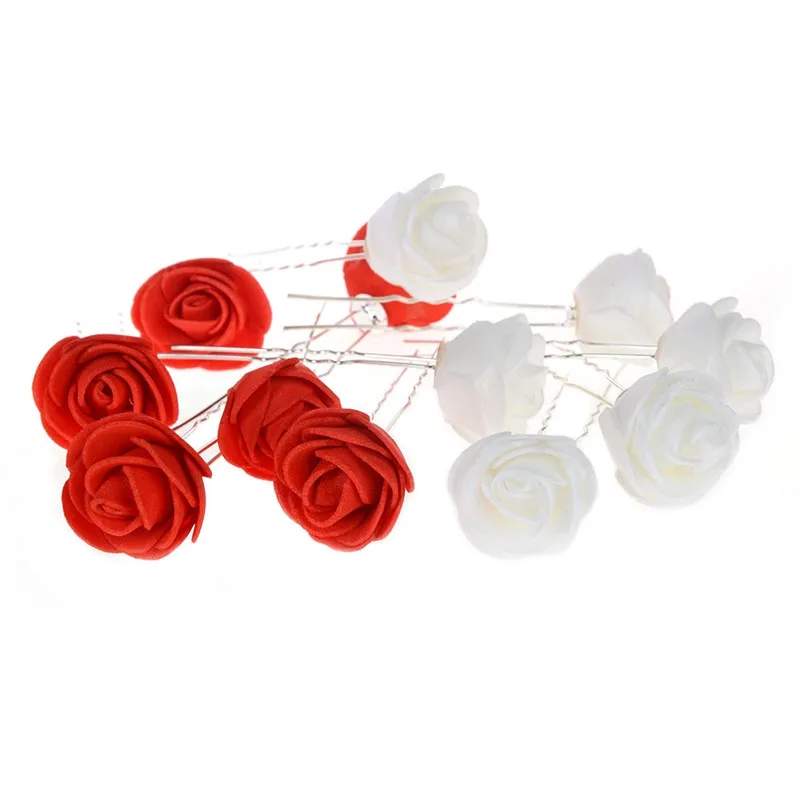 6 шт./партия женские красивые маленькие белые красные розы свадебные шпильки Свадебные цветы аксессуары ювелирные изделия