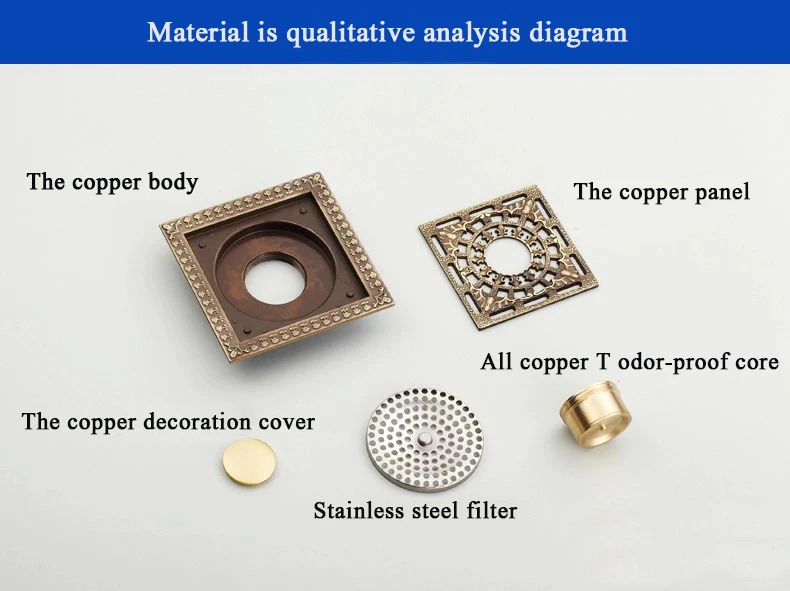 12*12cm New Arrival Antique Bronze Finish Fashion Design Euro Square Floor Drain Shower Drain Bathroom Furniture HJ-8701T