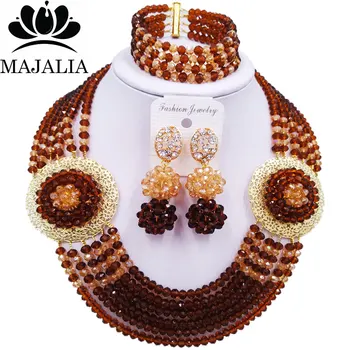 

Majalia Romantic Nigeria Wedding African Beads Jewelry Set Brown and Champagne Crystal Necklace Bridal Jewelry Sets 6OP004