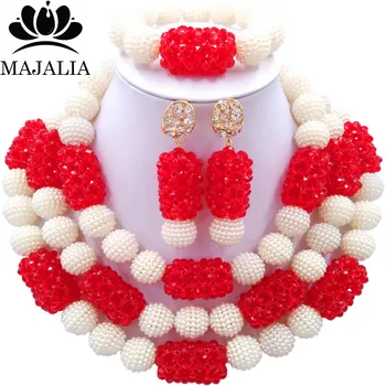 

Majalia Classic Fashion Nigerian Wedding African Jewelery Set White and Red Crystal Necklace Bride Jewelry Sets 3SZ010