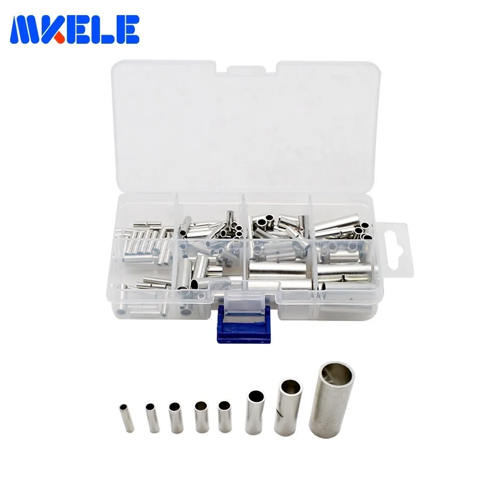 

119 Pcs/Box Butt Splice Connectors Copper Tinned Splice Cable Crimp Terminal Sleeve Cable Middle Bare Joint Terminals