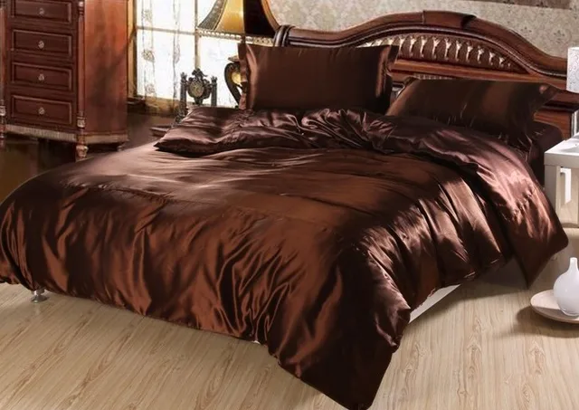 7pcs luxury brown silk bedding set satin sheets super king queen satin sheet sets full
