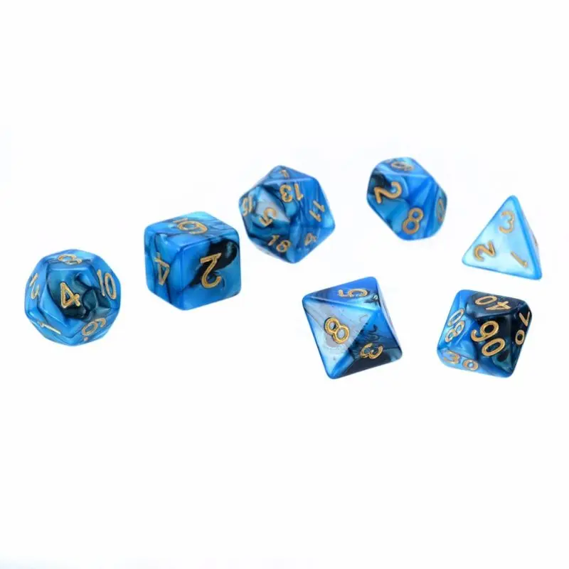 7 шт./компл. синий многогранные кости набор для TRPG настольные игры Подземелья и Драконы