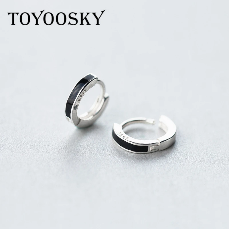 

Real 925 Sterling Silver Black Small Large OL Style Clip Earrings Ear Cuff Clip On Earrings Jewelry No Piercing For Men Women