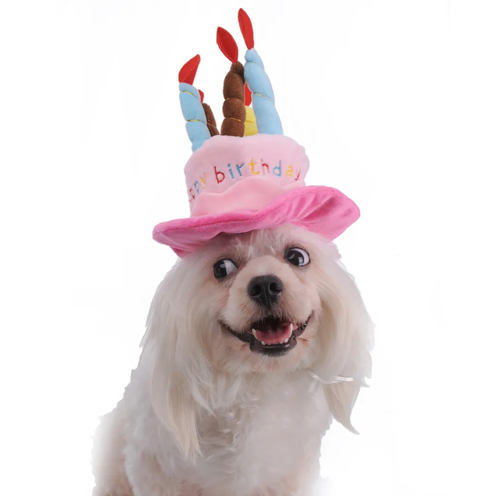 Cute Dog Pet Hat Beanies Hat with Birthday Cake Candles Gift Design Birthday Party Costume Headwear Accessory Pet Cap