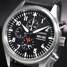 42 мм parnis черный циферблат Винтажный стиль День Дата кварцевые полный хронограф мужские часы 14