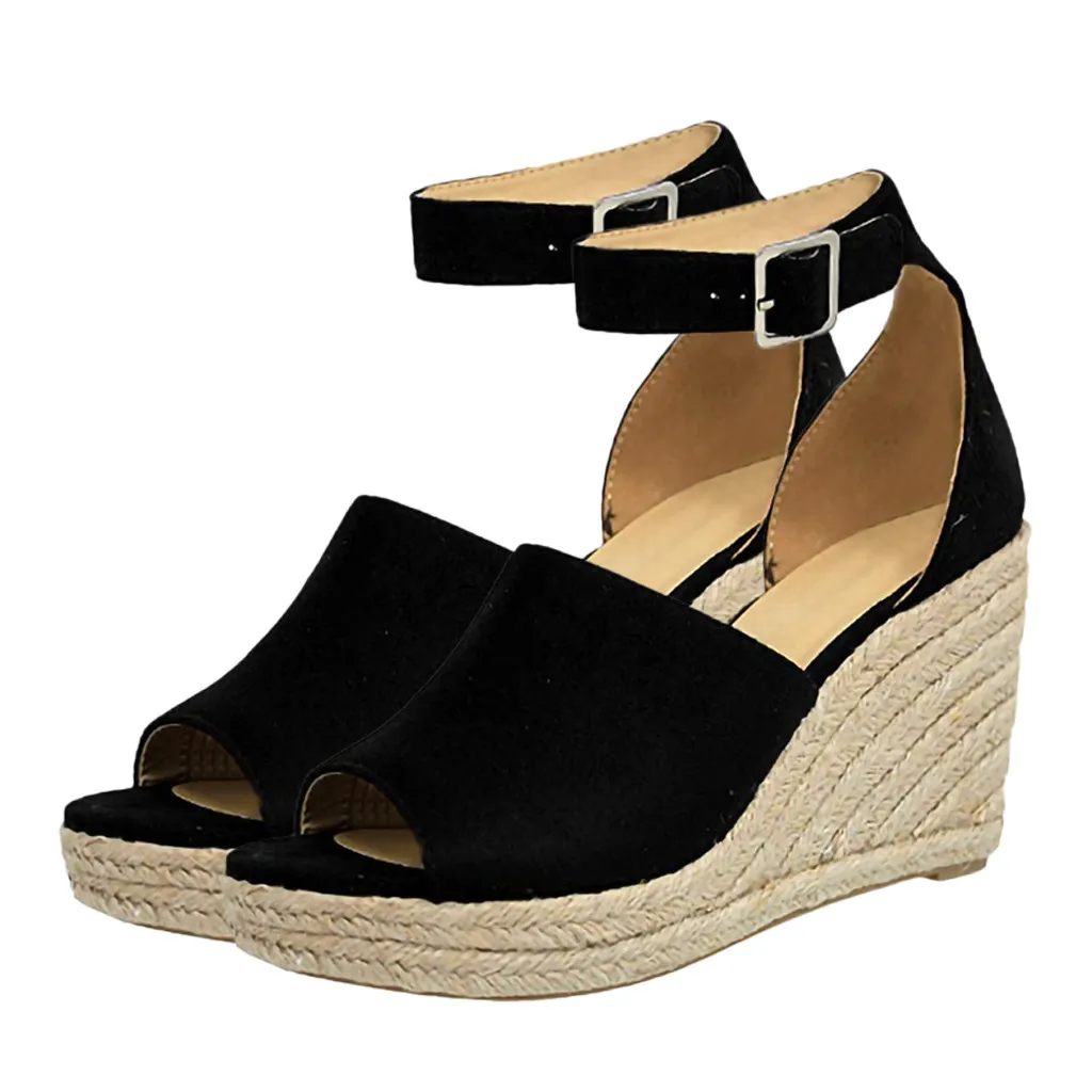 

Women Wedges Sandals Casual Linen Canvas Wedge Platform Buckle Ankle Strap High Heel Platform Pump Espadrilles ladies Shoes 12.5