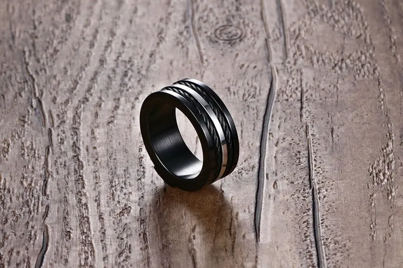 Meaeguet Wire Black Ring For Men 9MM Wide Male Party Stainless Steel Cables Rings Punk Rock Ring Men Jewelry (23)