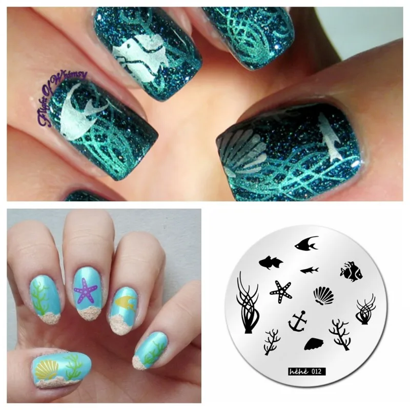 1Pc Hehe Series Round Nail Art Stamping Plates Image Plate Fish Sea ...