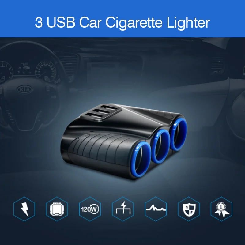 3 Way Car Cigarette Lighter Socket Splitter 3.1A 12V Three USB Charger Power Adapter USB Car Charger Cigarette Lighter Adapter (9)