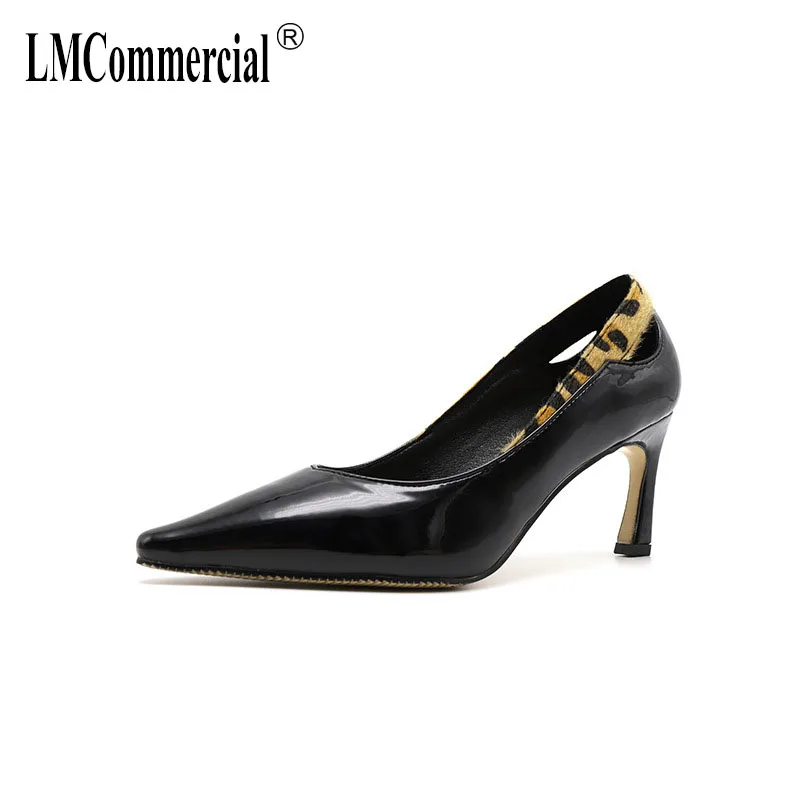 Spring lacquer leopard print fine heel fashion single shoe woman comfort simple low help shallow high heeled shoes Female Spring lacquer leopard print fine heel fashion single shoe woman comfort simple low help shallow high heeled shoes Female