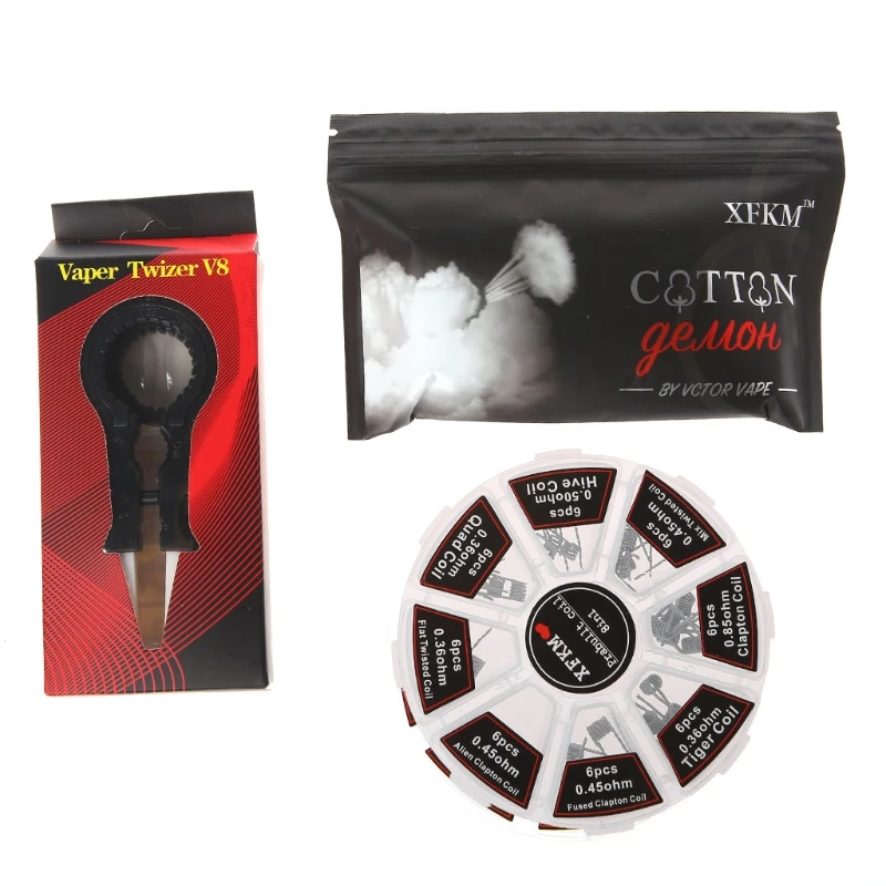 

XFKM 8 In 1 Prebuilt Coil Kit Heating Wire Vaper Twizer V8 Cotton For E-Cigarette RDA