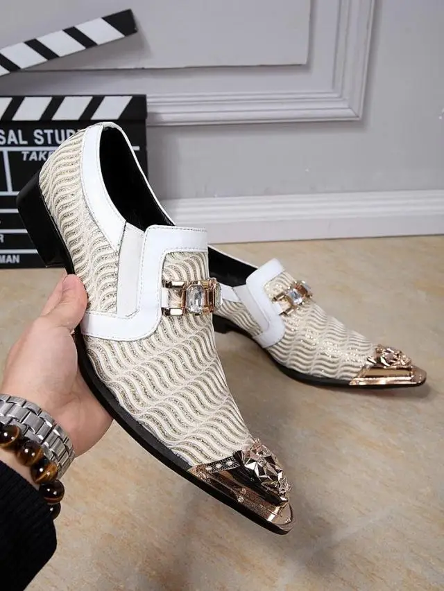 Мода металл toe оксфорды обувь мужчины высокого качества полосы подогнулись плоские туфли белый/черный бизнес стиль формальных кожаной обуви
