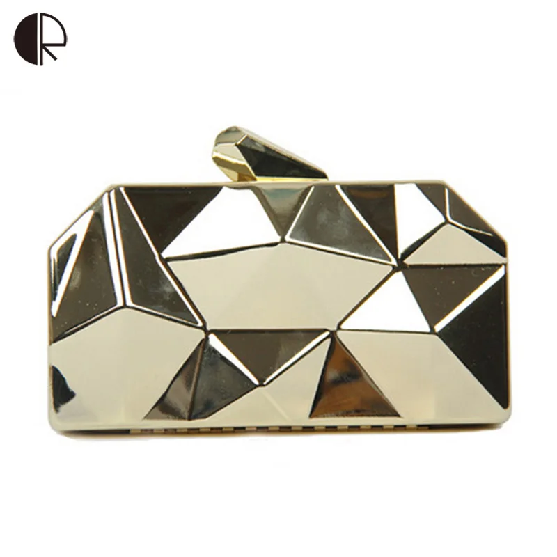 New Fashion Women Handbags Metal Rhombus Shinning Metal Shoulder Bags Ladies Gold Silver Day Clutch Evening Bags BH483