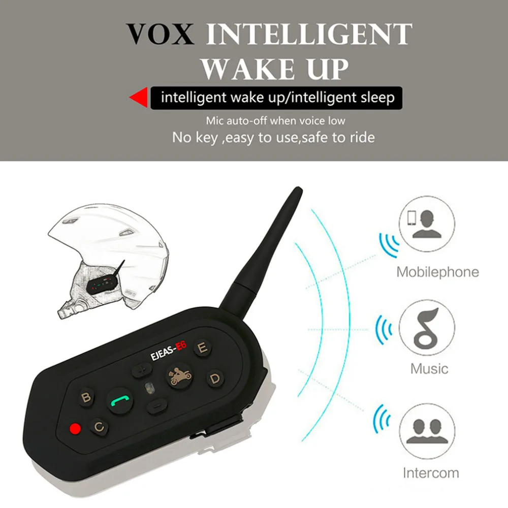 

Top Quality! EJEAS-E6 1200M Motorcycle Bluetooth Helmet Intercom Wireless Intercomunicador Interphone Headsets MP3 Hot Sale!