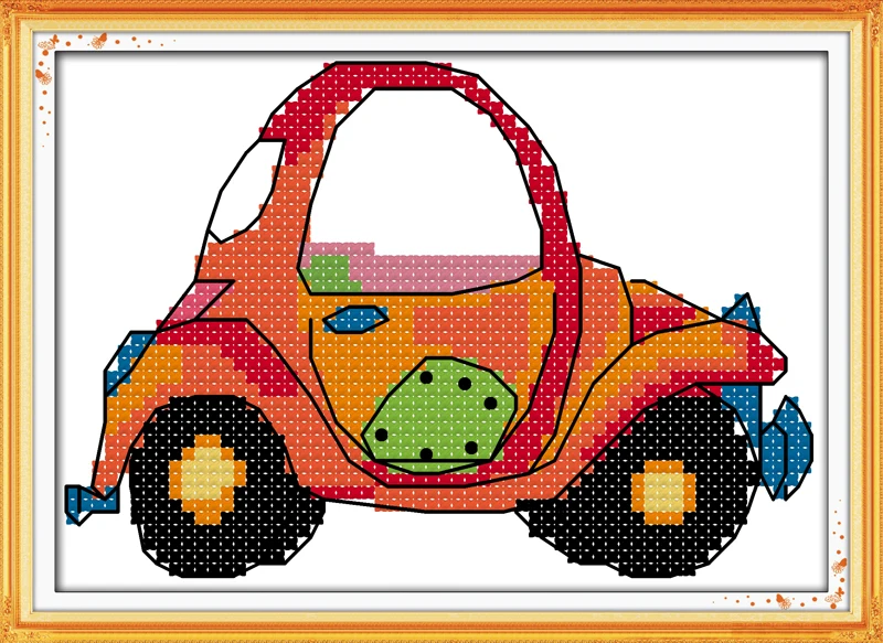 Car cross stitch kit red car transport 14ct 11ct count printed canvas
